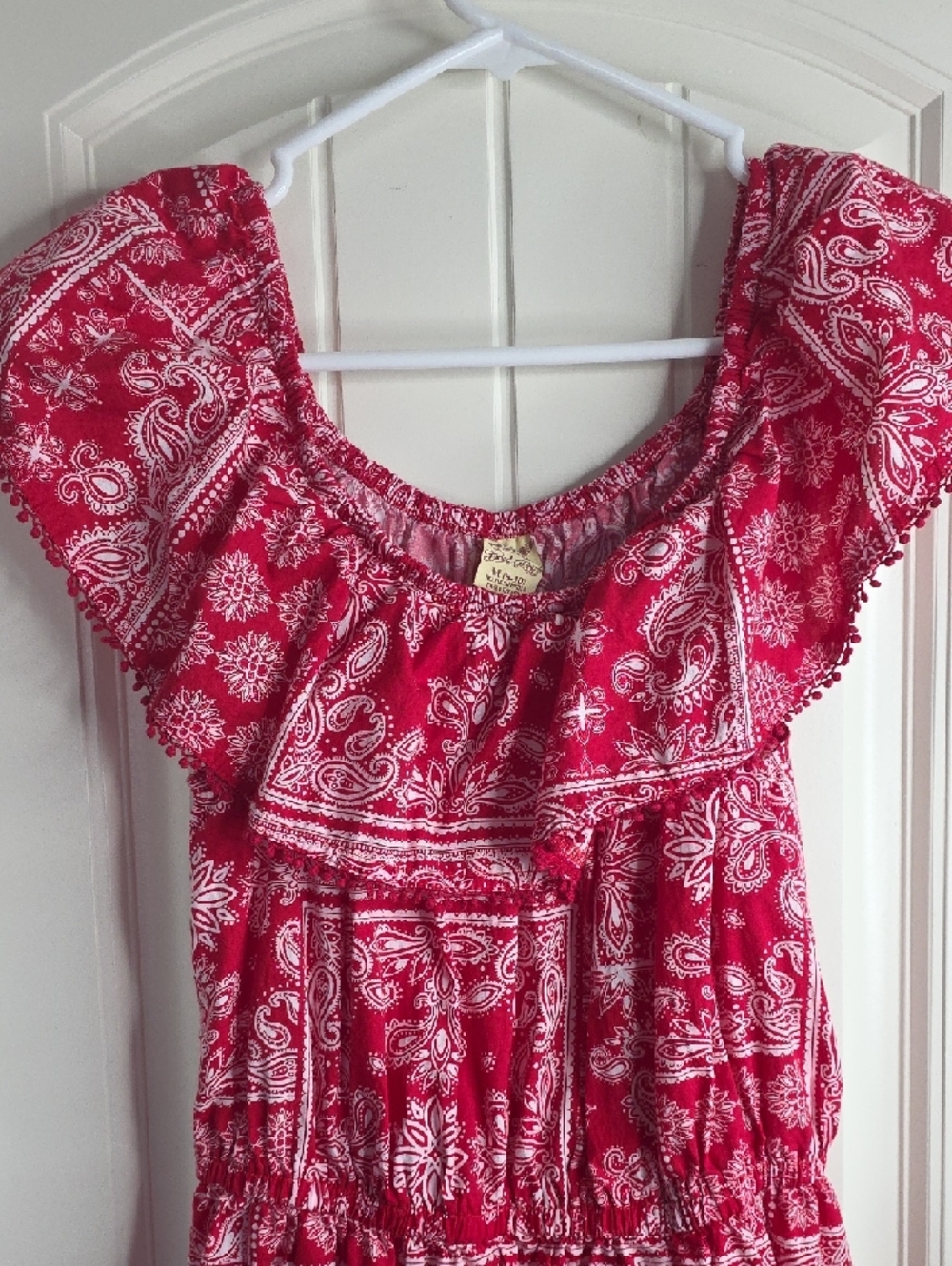 Faded Glory Red Paisley Ruffle-Off Shoulder Midi Dress - Picture 3 of 6